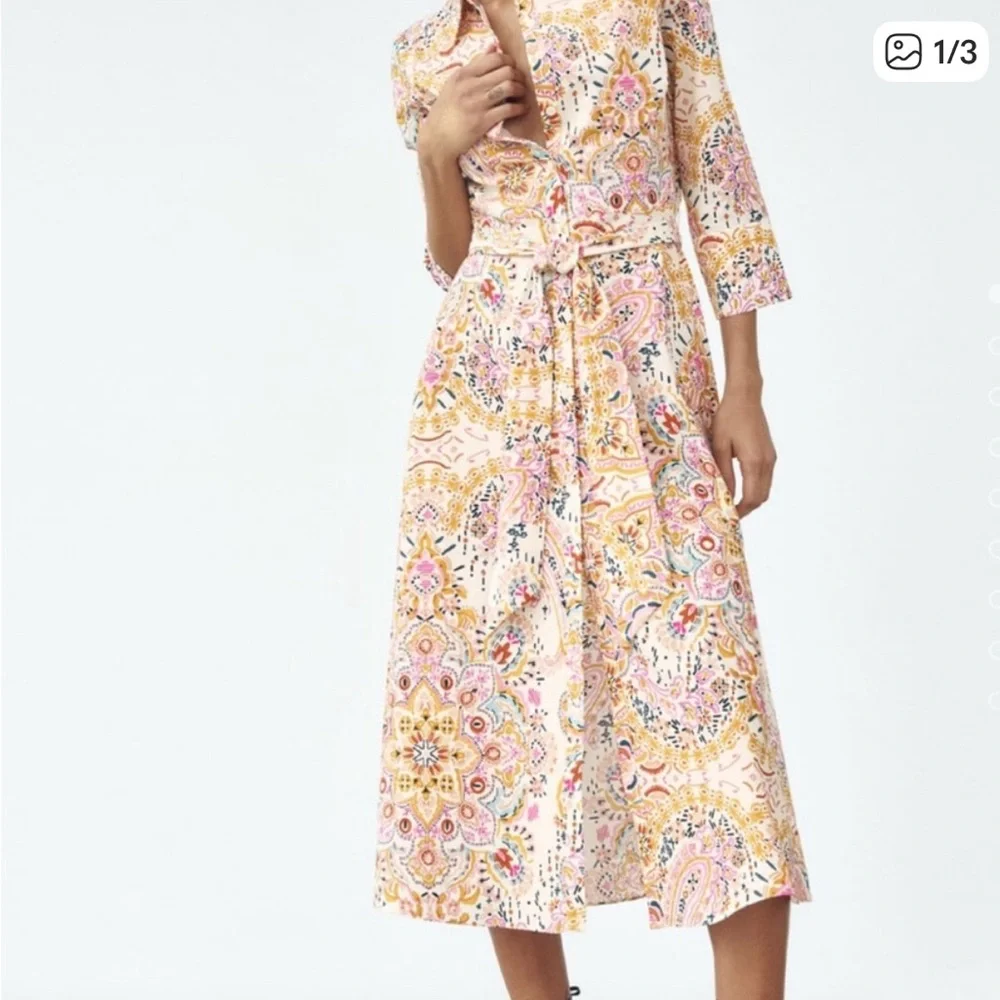 Zara Floral Print Button Down  Midi Dress - Multicolor, Small - Picture 2 of 3